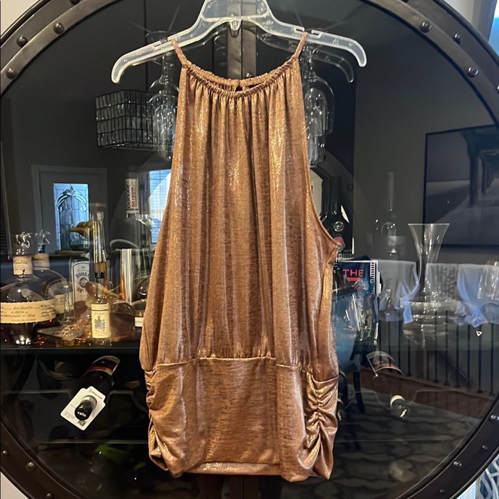 White House Black Market Metallic Bronze Sleveless Top. Perfect for every party!